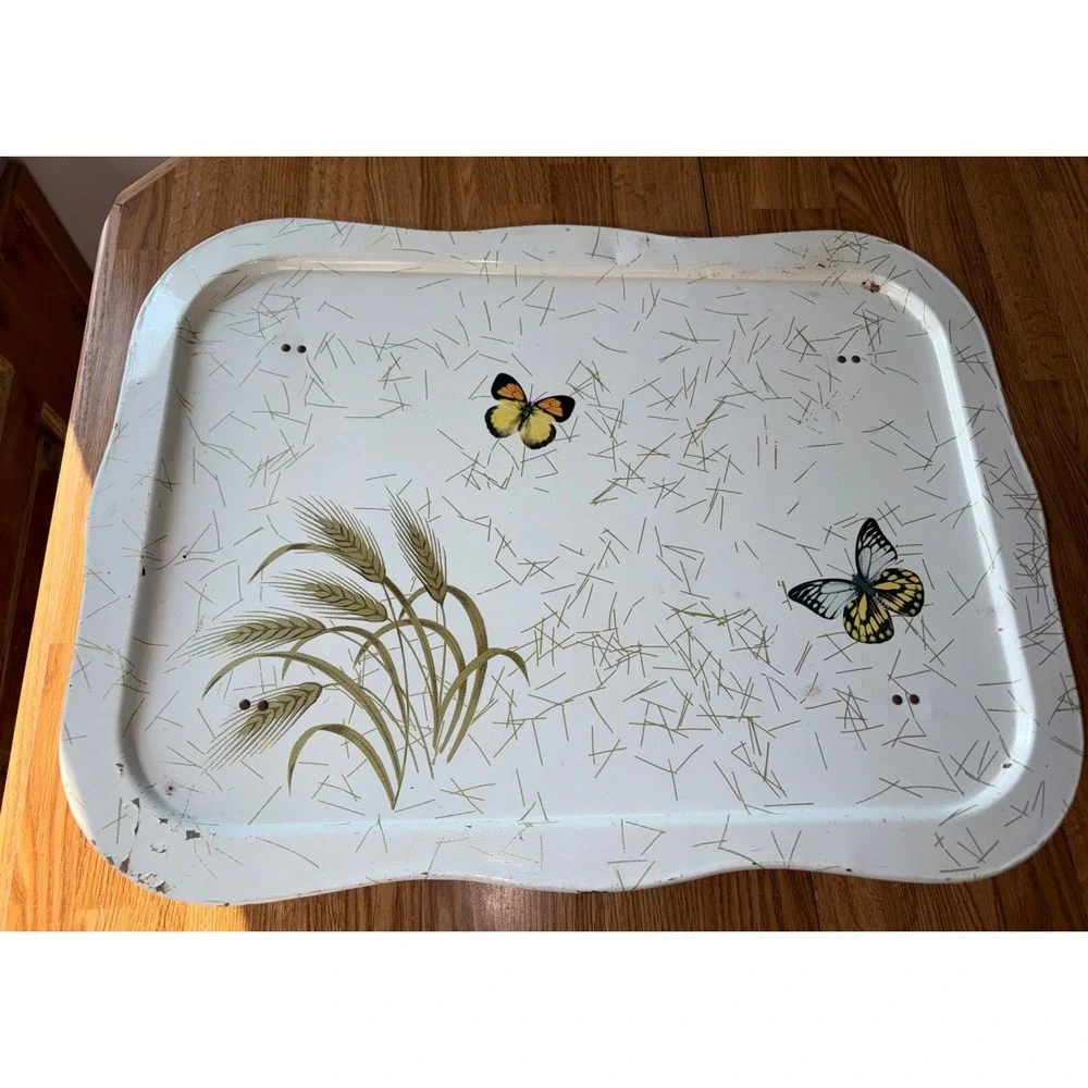 Vintage 1970's TV Lap Tray Folding Legs Butterfly Pattern 17x22 MCM Bed Retro